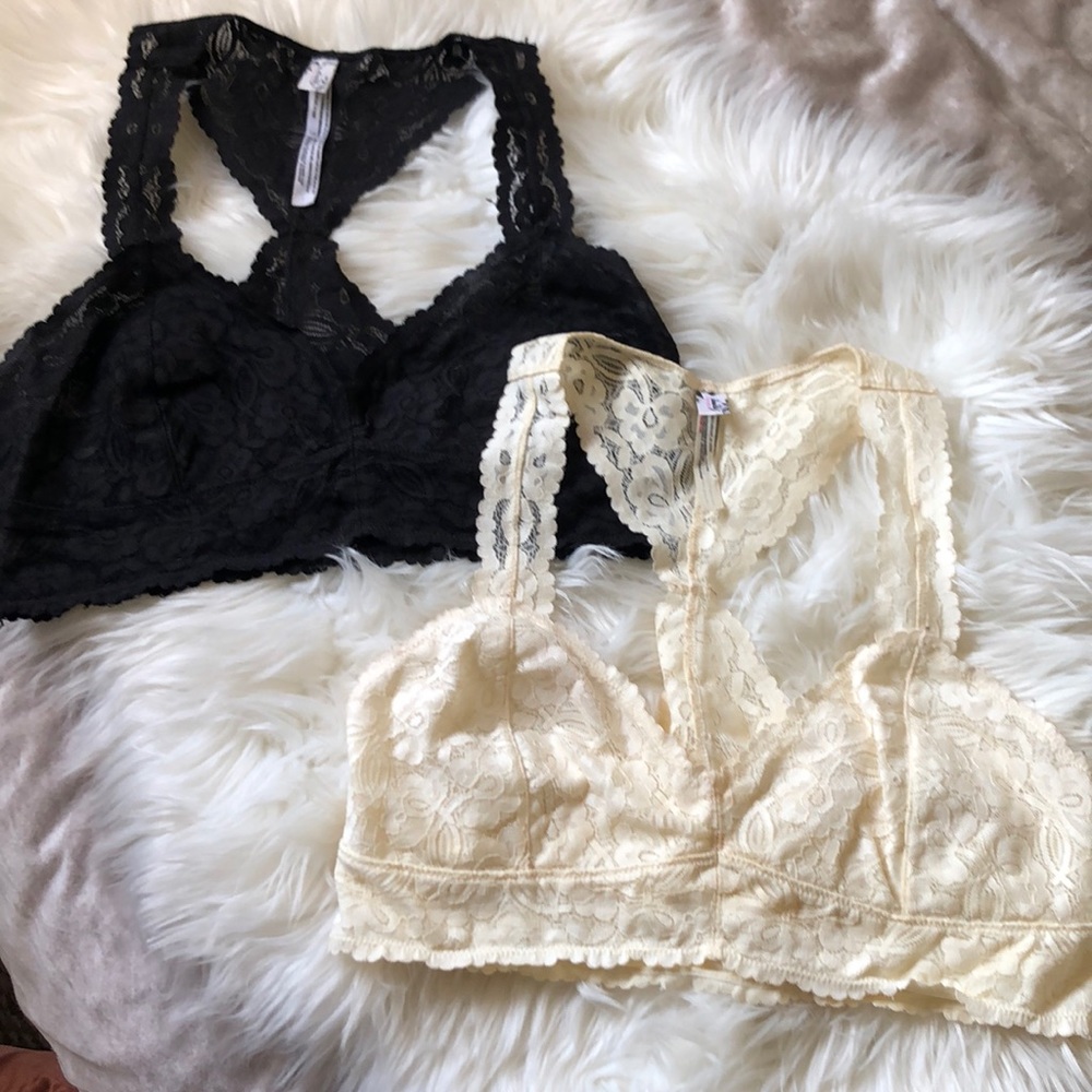 2 Free People Bralettes Black & Ivory-L